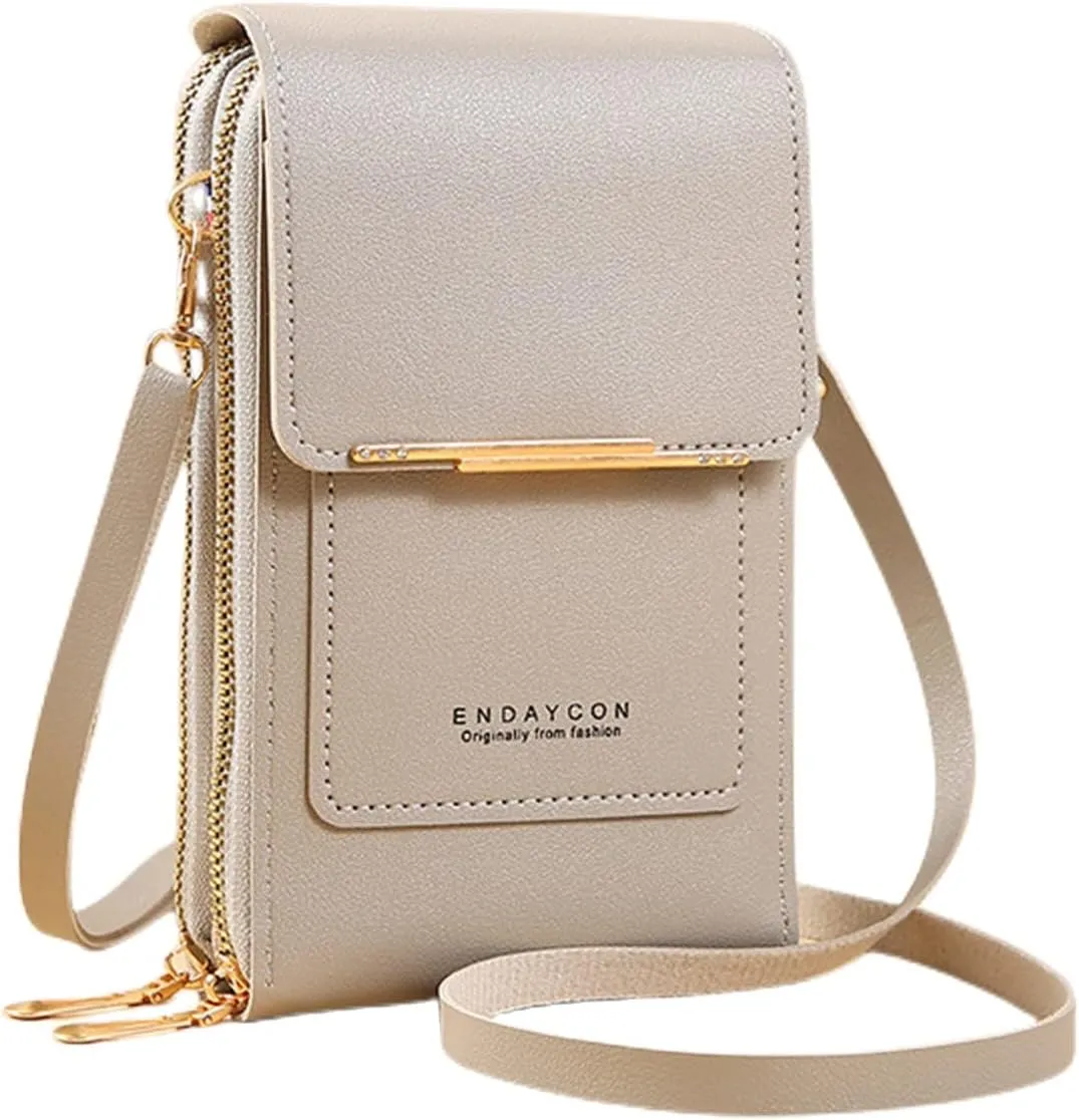 Women's Anti-theft Leather Crossbody RFID Blocking Bag,Mini Touch Screen One Shoulder Mobile Phone Purse