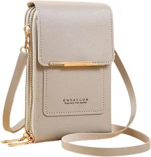 Women's Anti-theft Leather Crossbody RFID Blocking Bag,Mini Touch Screen One Shoulder Mobile Phone Purse