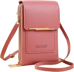 Women's Anti-theft Leather Crossbody RFID Blocking Bag,Mini Touch Screen One Shoulder Mobile Phone Purse