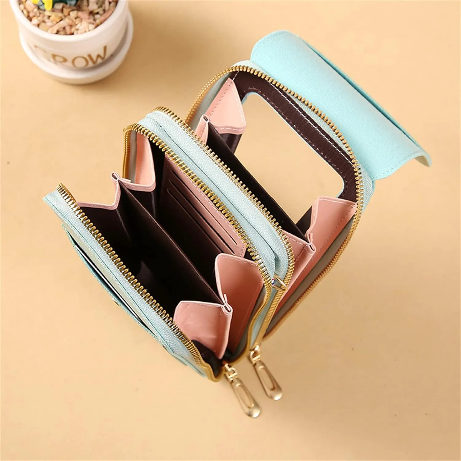 Women's Anti-theft Leather Crossbody RFID Blocking Bag,Mini Touch Screen One Shoulder Mobile Phone Purse