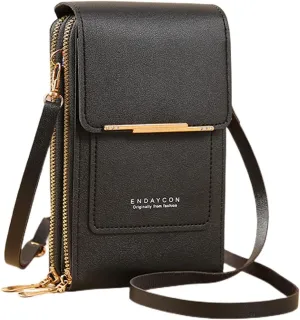 Women's Anti-theft Leather Crossbody RFID Blocking Bag,Mini Touch Screen One Shoulder Mobile Phone Purse