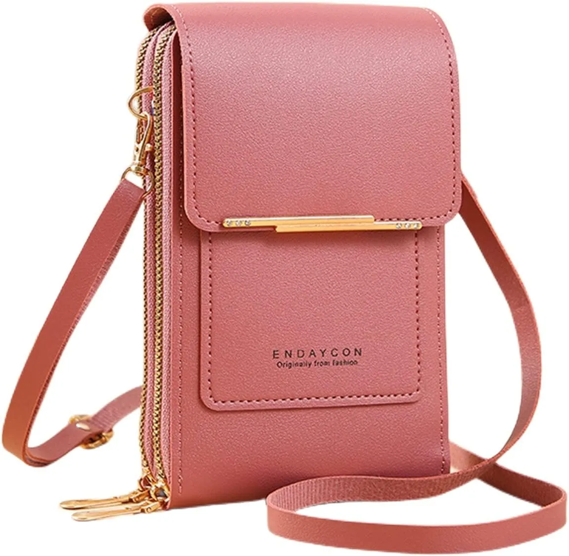 Women's Anti-theft Leather Crossbody RFID Blocking Bag,Mini Touch Screen One Shoulder Mobile Phone Purse