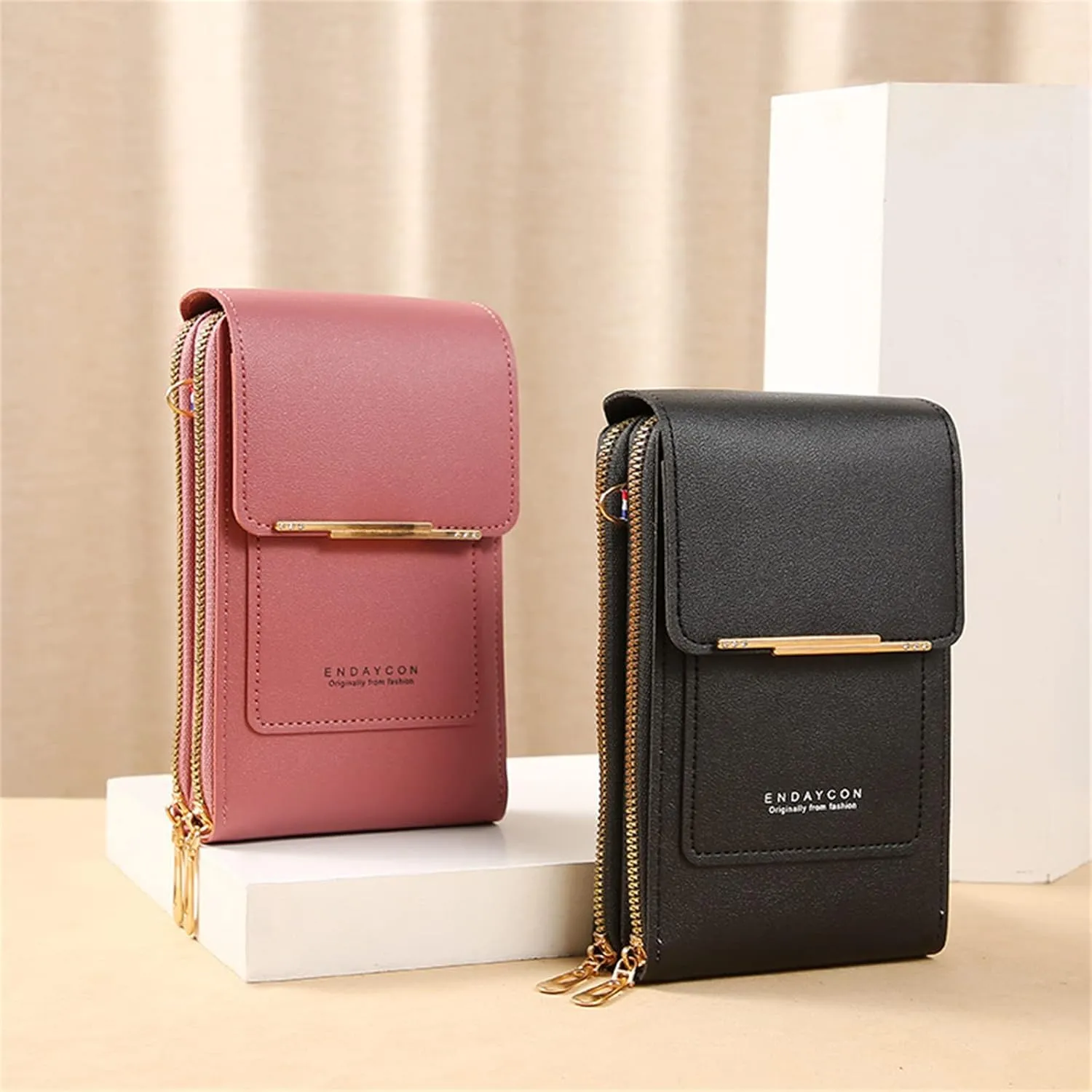 Women's Anti-theft Leather Crossbody RFID Blocking Bag,Mini Touch Screen One Shoulder Mobile Phone Purse