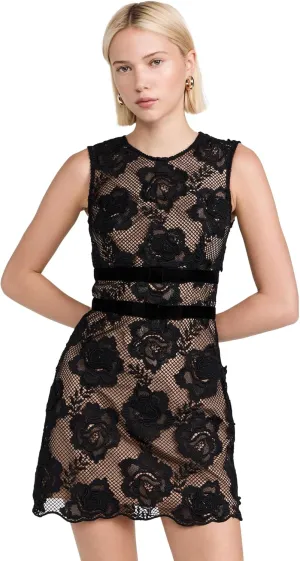 Women's Black Lace Velvet Bow Mini Dress