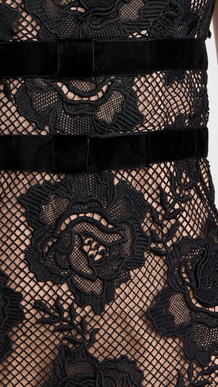 Women's Black Lace Velvet Bow Mini Dress