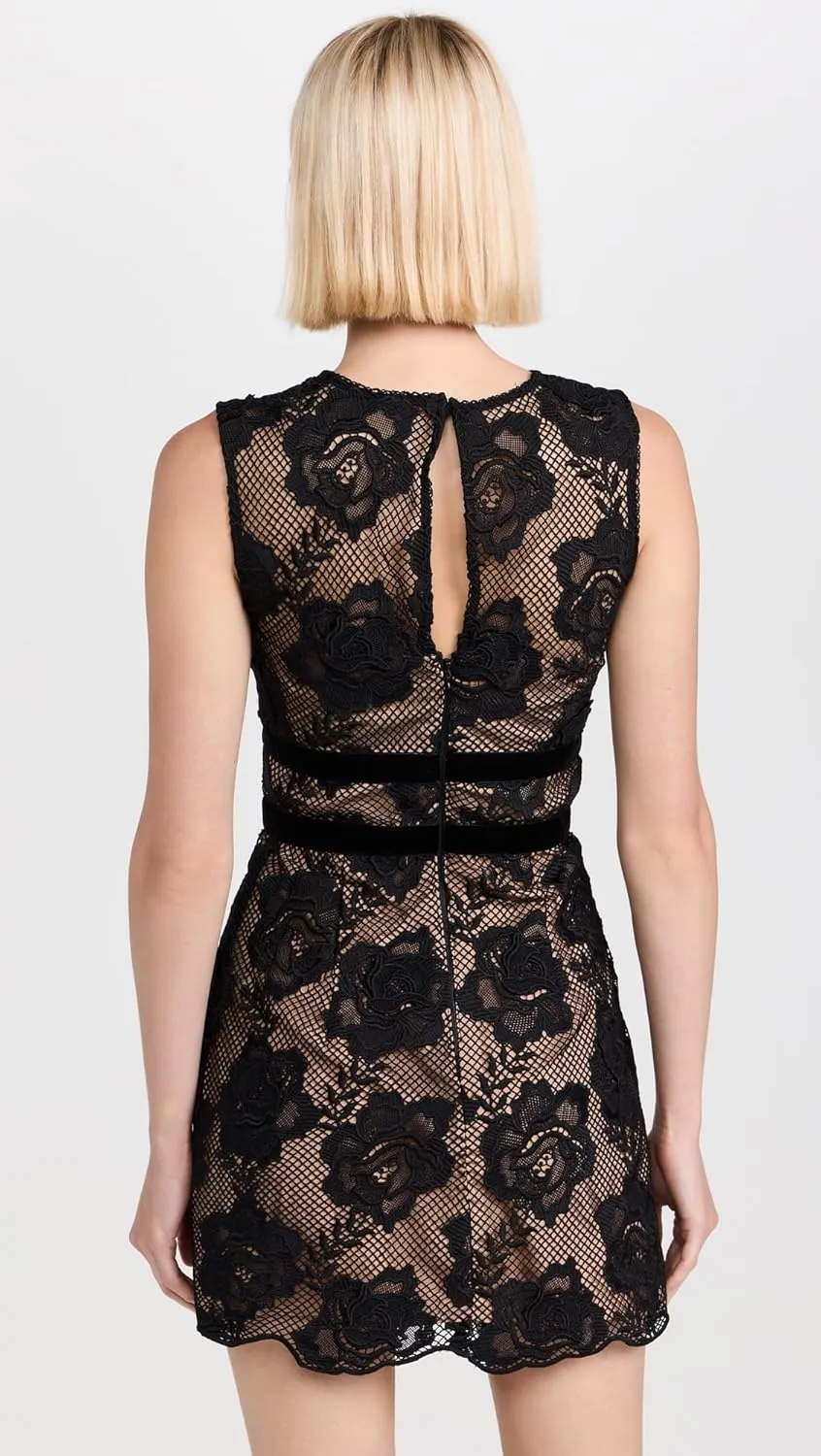 Women's Black Lace Velvet Bow Mini Dress