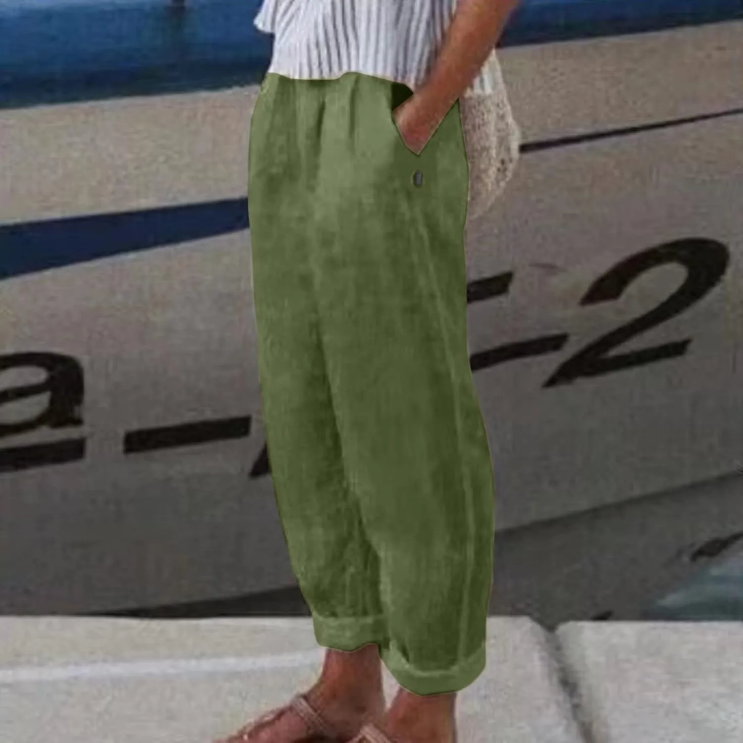 Womens Bootcut Dress Pants Women Linen Pants Casual High Waisted Button Stretchy Business Work Casual Trousers