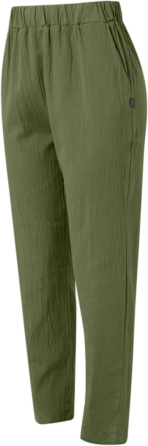 Womens Bootcut Dress Pants Women Linen Pants Casual High Waisted Button Stretchy Business Work Casual Trousers