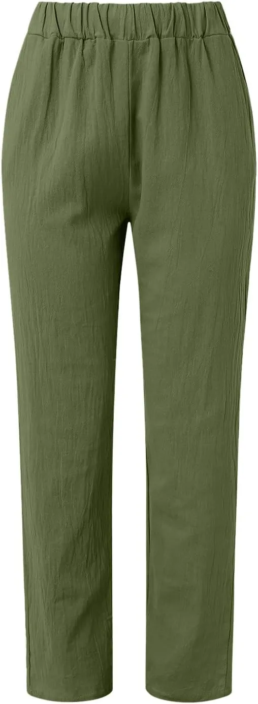 Womens Bootcut Dress Pants Women Linen Pants Casual High Waisted Button Stretchy Business Work Casual Trousers