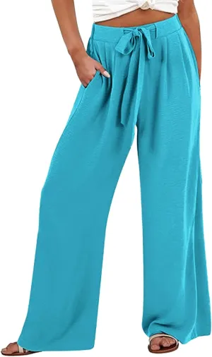 Womens Bootcut Dress Pants Womens Casual Wide Leg Pants Flowy Wide Leg Beach Trousers with Pockets Cargo Capri