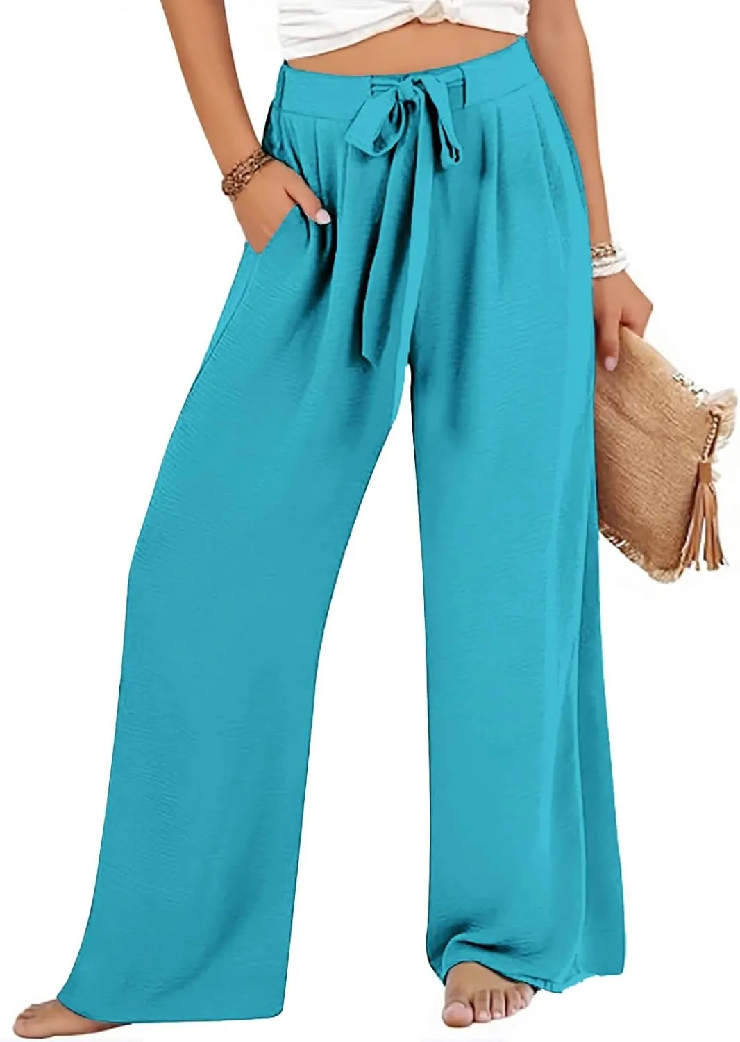 Womens Bootcut Dress Pants Womens Casual Wide Leg Pants Flowy Wide Leg Beach Trousers with Pockets Cargo Capri