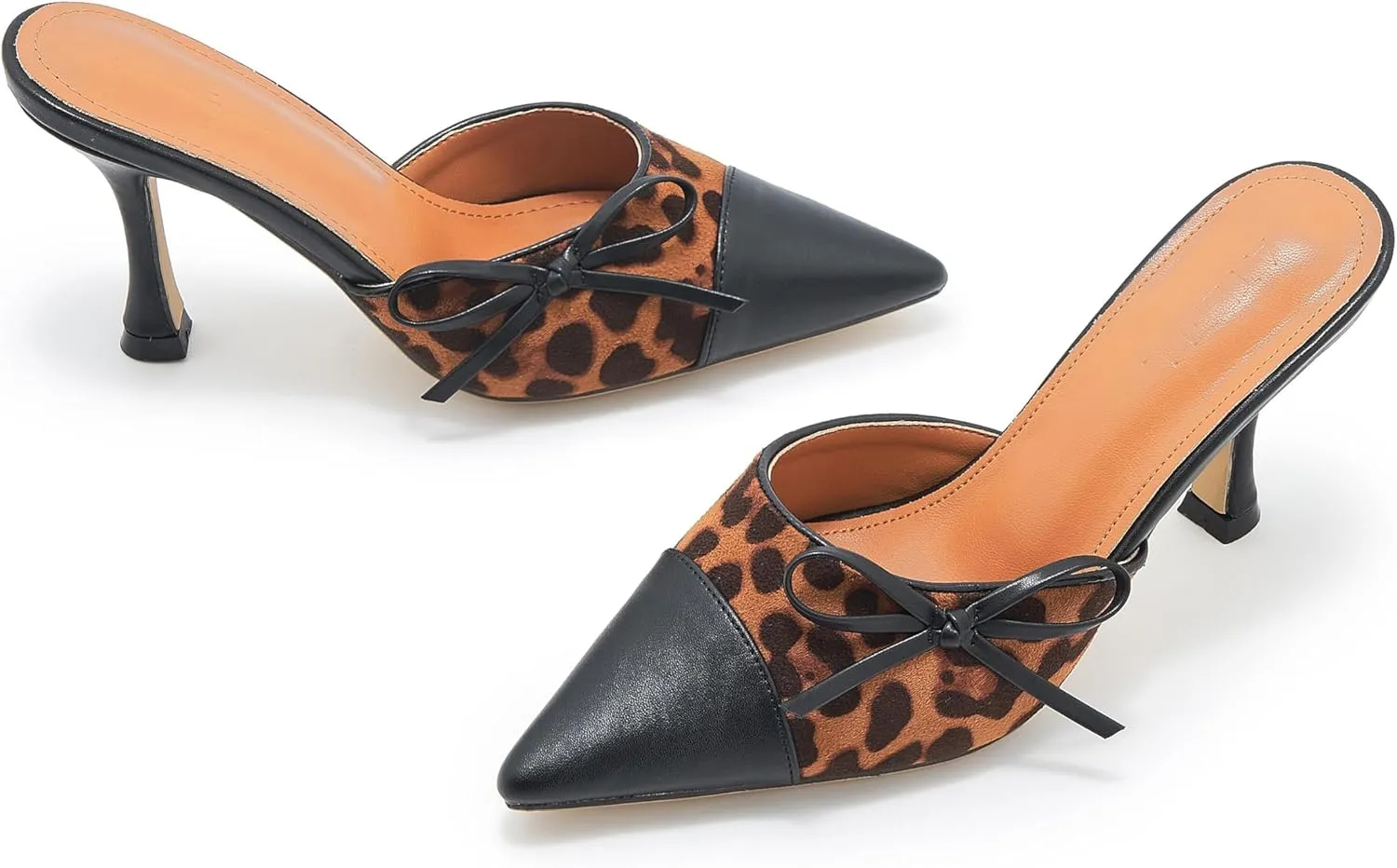 Women's Bow Tie Heeled Mules Kitten Heels Patchwork Vintage Dress Sandals