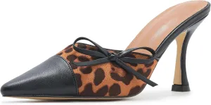 Women's Bow Tie Heeled Mules Kitten Heels Patchwork Vintage Dress Sandals
