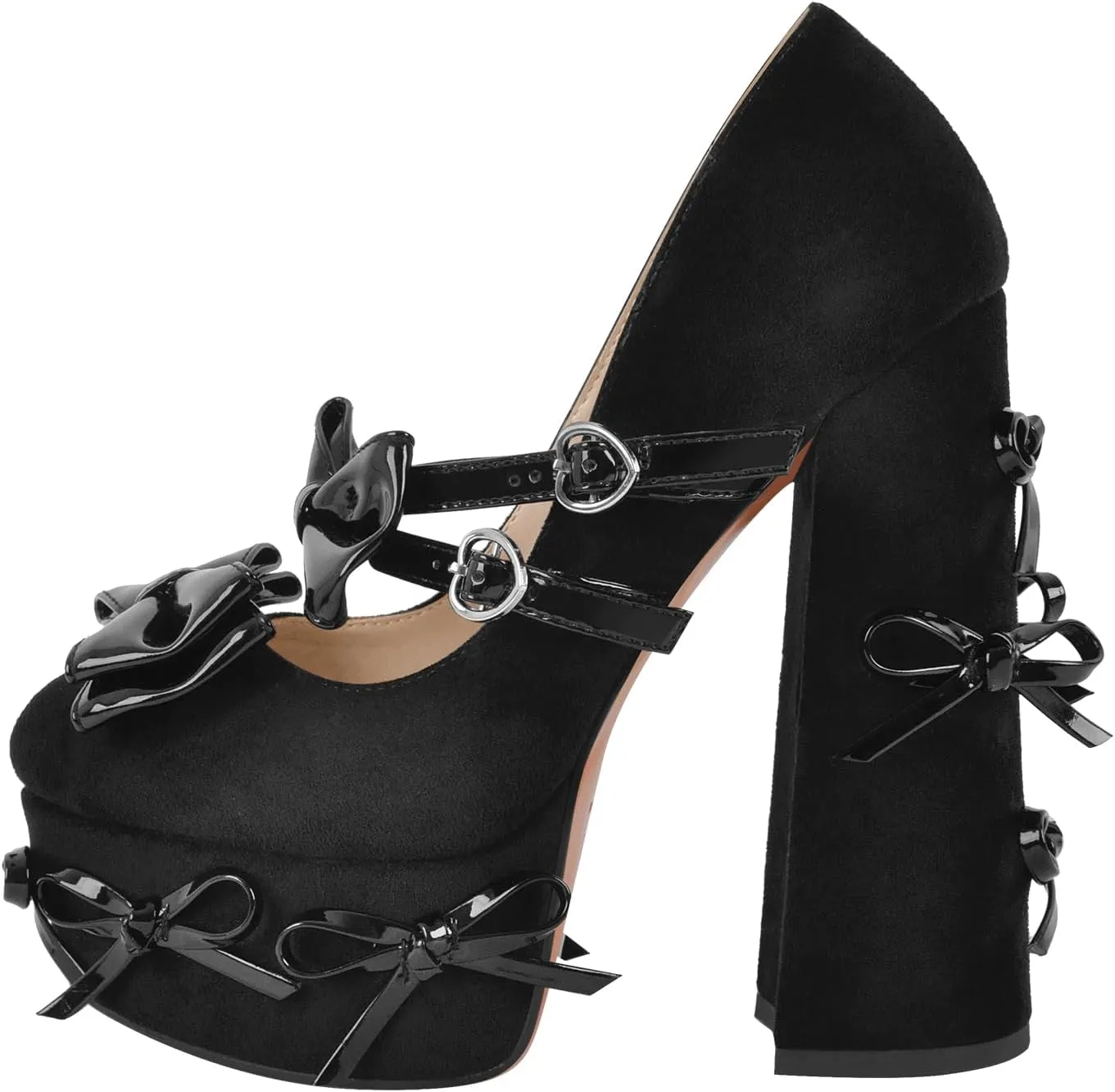 Women's Bowknots Platform High Heels Mary Jane Chunky Heel Pumps Shoes
