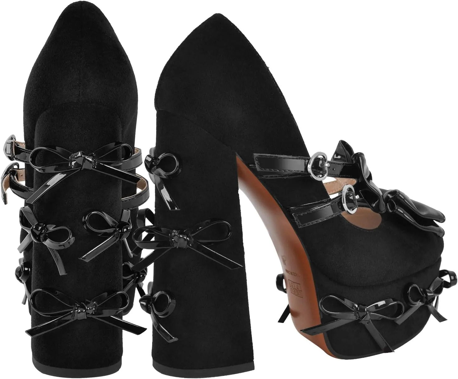 Women's Bowknots Platform High Heels Mary Jane Chunky Heel Pumps Shoes