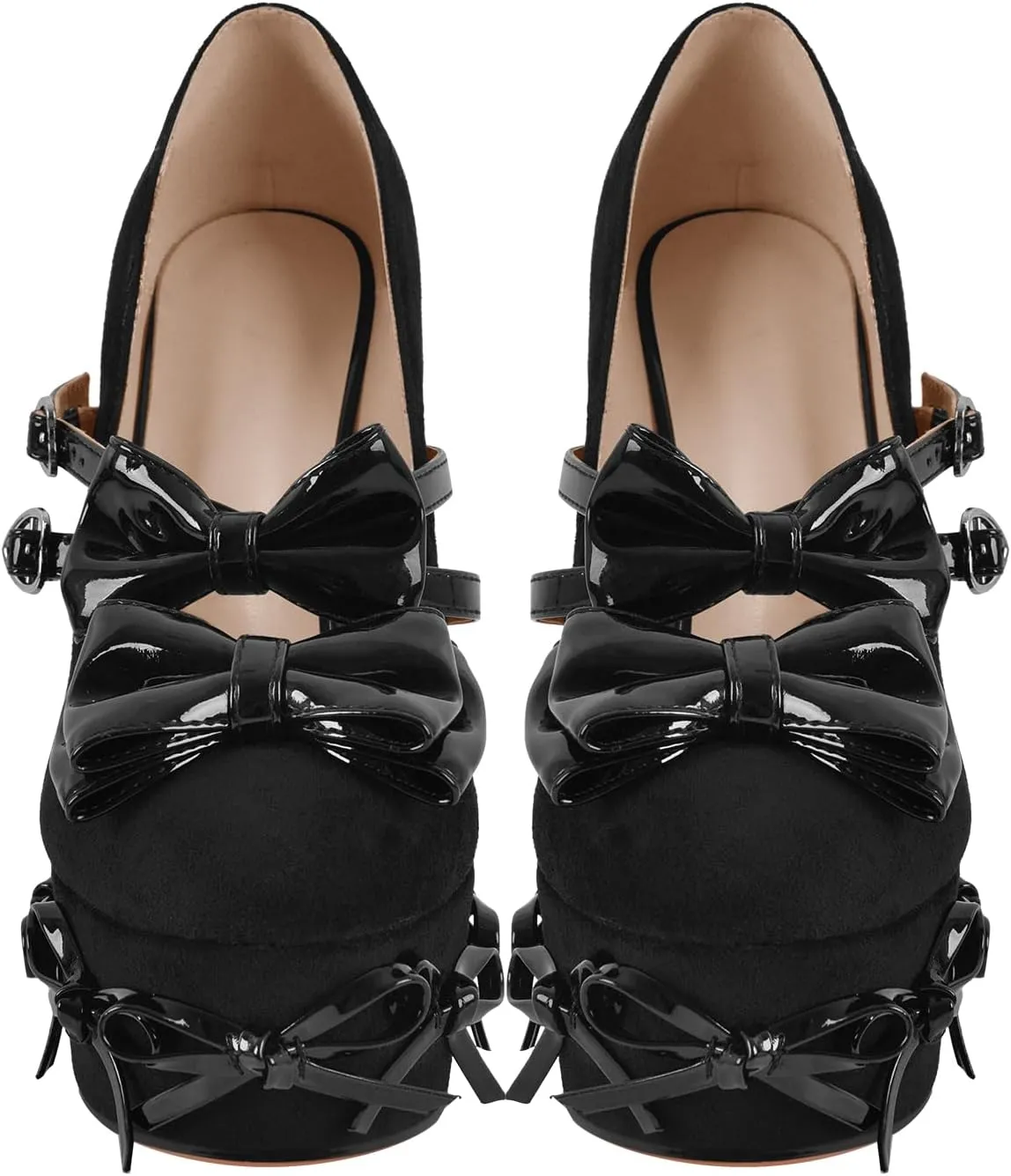 Women's Bowknots Platform High Heels Mary Jane Chunky Heel Pumps Shoes