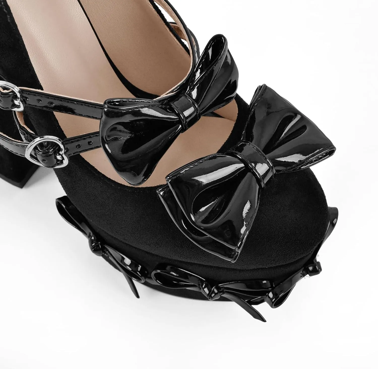 Women's Bowknots Platform High Heels Mary Jane Chunky Heel Pumps Shoes