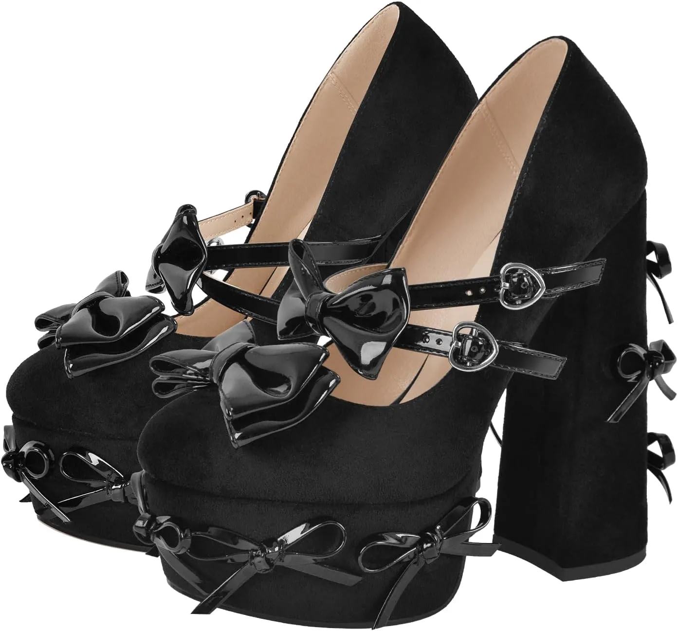 Women's Bowknots Platform High Heels Mary Jane Chunky Heel Pumps Shoes
