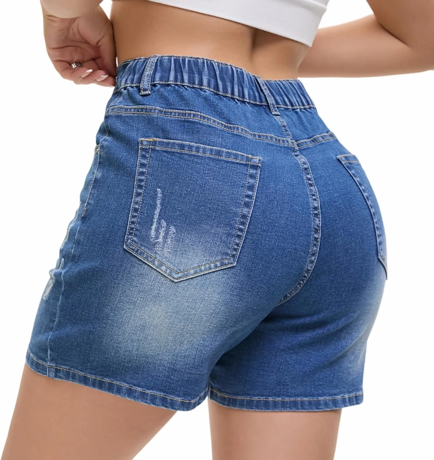 Women's Casual Denim Ripped Jean Short Summer Bermuda Butt Lifting Brazilian Raw Hem Distressed Cut Off Shorts