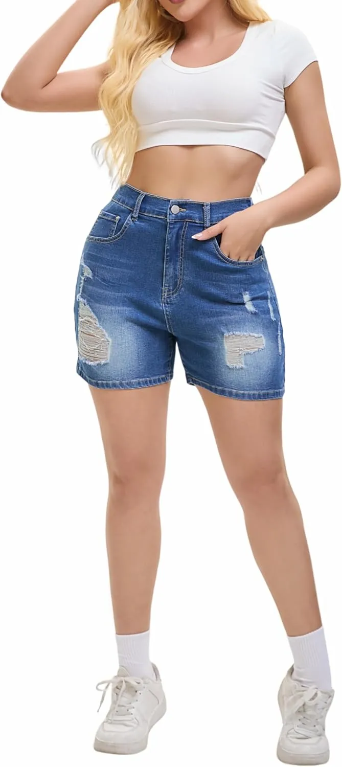 Women's Casual Denim Ripped Jean Short Summer Bermuda Butt Lifting Brazilian Raw Hem Distressed Cut Off Shorts