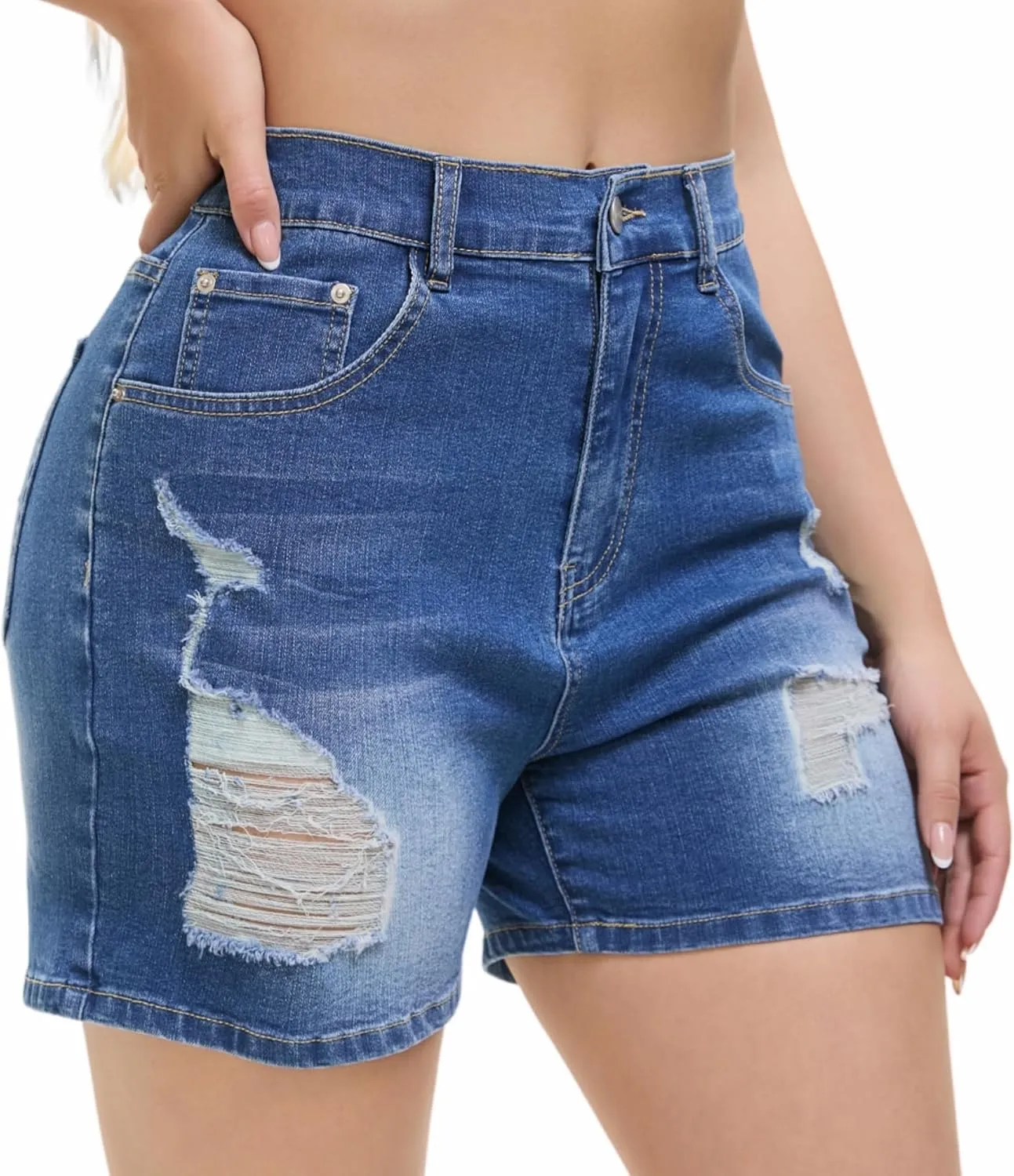 Women's Casual Denim Ripped Jean Short Summer Bermuda Butt Lifting Brazilian Raw Hem Distressed Cut Off Shorts