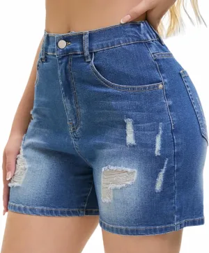 Women's Casual Denim Ripped Jean Short Summer Bermuda Butt Lifting Brazilian Raw Hem Distressed Cut Off Shorts