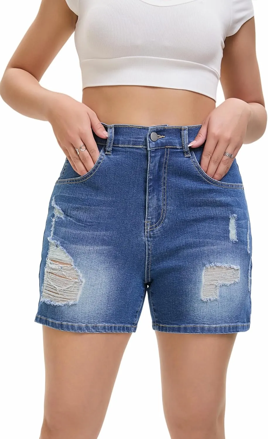 Women's Casual Denim Ripped Jean Short Summer Bermuda Butt Lifting Brazilian Raw Hem Distressed Cut Off Shorts