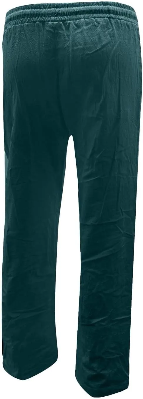 Womens Casual Summer Beach Cotton Linen Pants Lightweight Elastic Waist Drawstring Plus Size Workout Lounge Trousers