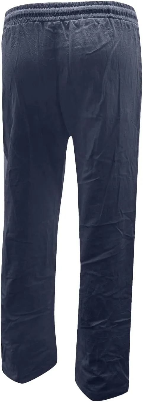 Womens Casual Summer Beach Cotton Linen Pants Lightweight Elastic Waist Drawstring Plus Size Workout Lounge Trousers