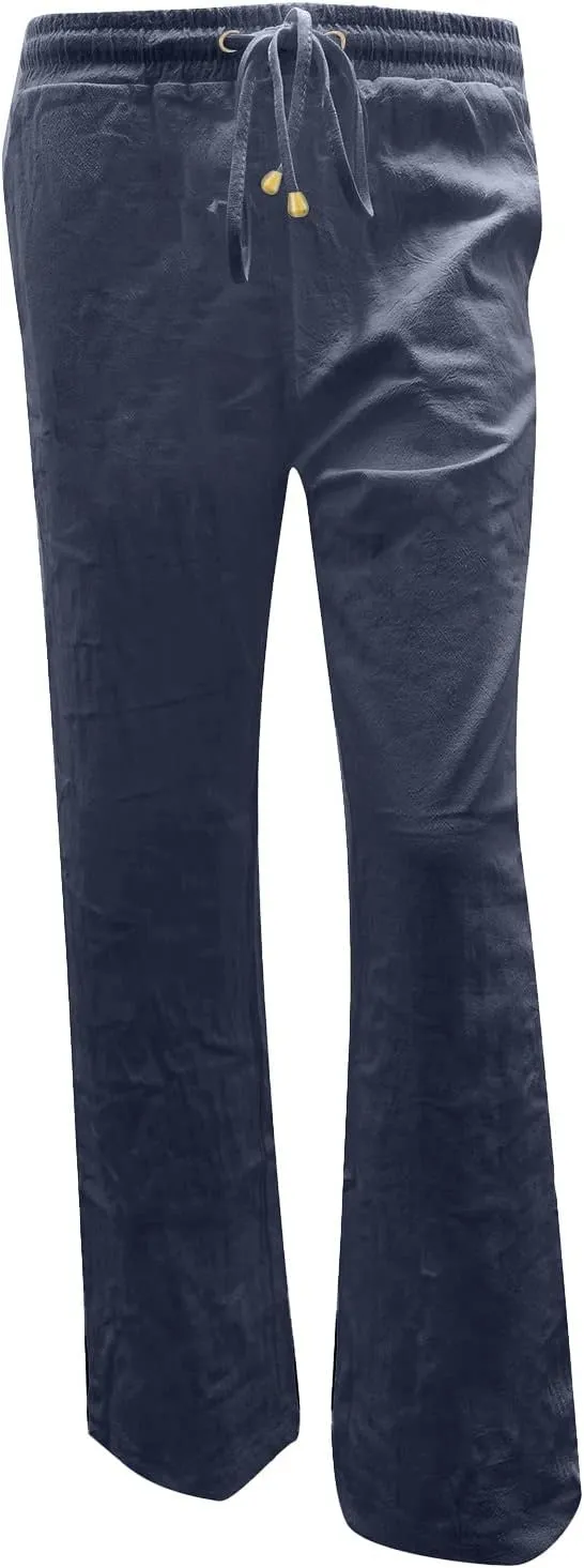 Womens Casual Summer Beach Cotton Linen Pants Lightweight Elastic Waist Drawstring Plus Size Workout Lounge Trousers