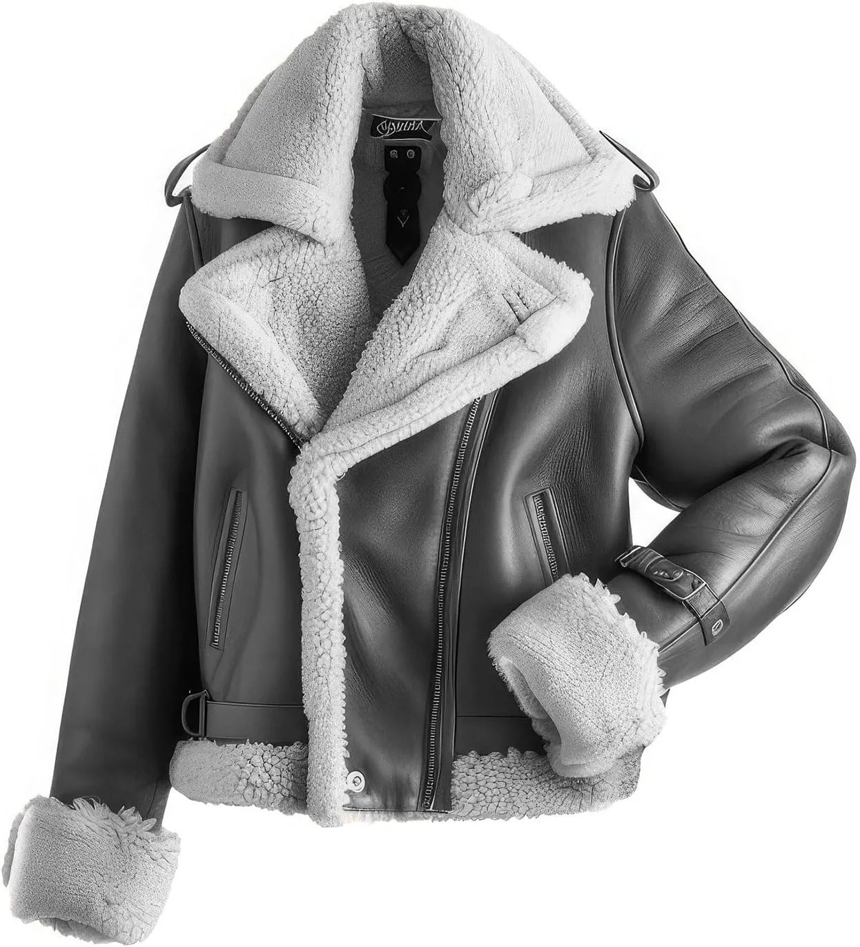Women’s Charcoal Grey Genuine Sheepskin Shearling Faux Fur Pilot Outfit Warm Zip-up B3 Aviator Leather Jacket