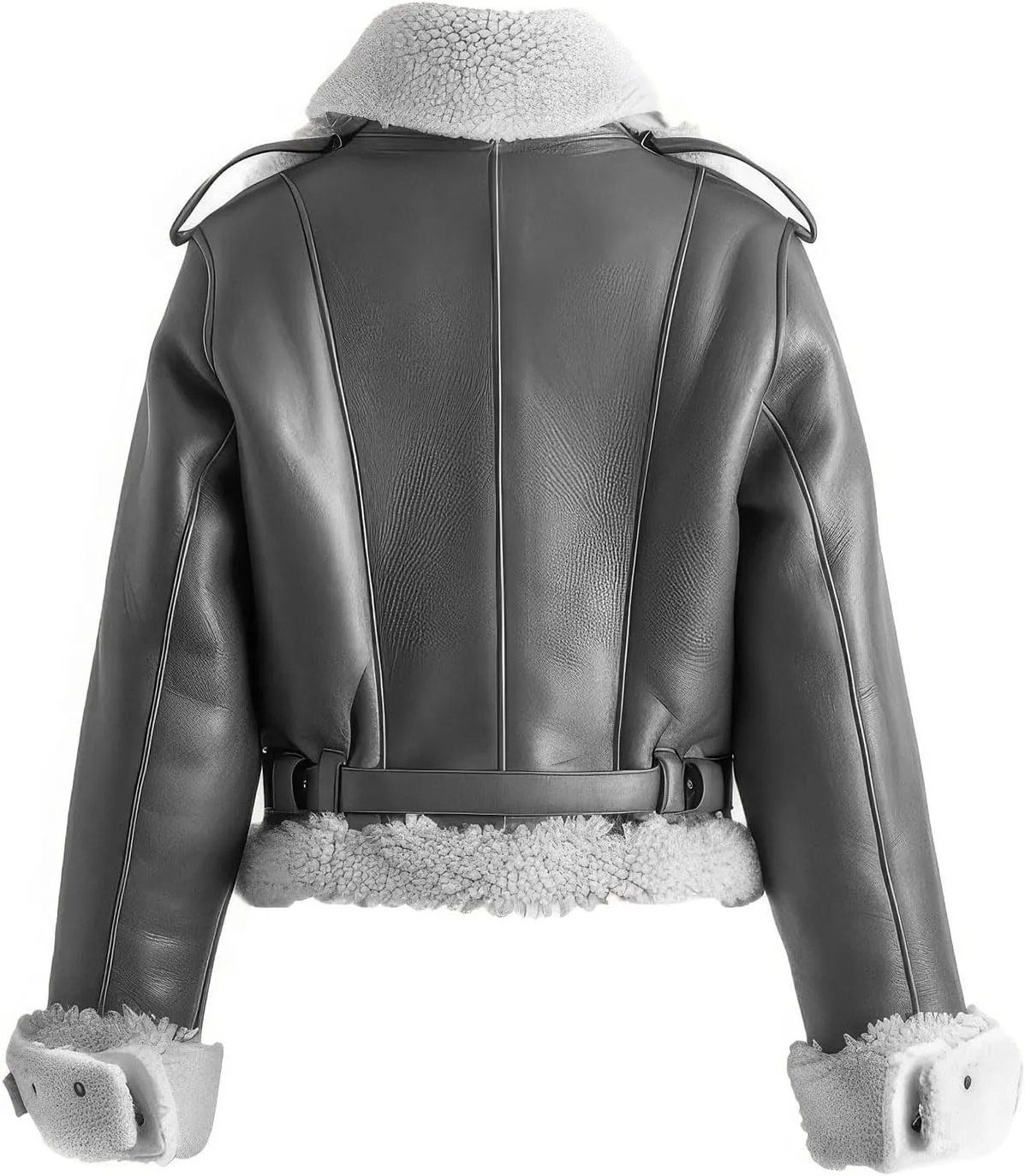 Women’s Charcoal Grey Genuine Sheepskin Shearling Faux Fur Pilot Outfit Warm Zip-up B3 Aviator Leather Jacket