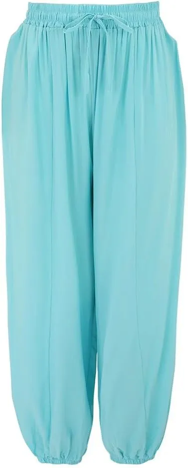 Women's Cotton Linen Baggy Harem Pants Casual Solid Drawstring Elastic Waisted Boho Yoga Hippie Gypsy Aladdin Lounge Trousers