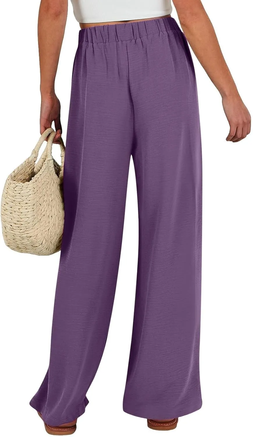 Womens Cotton Linen Pant Palazzo Pants High Waist Wide Leg 2025 Beach Travel Vacation Trousers with Pocket