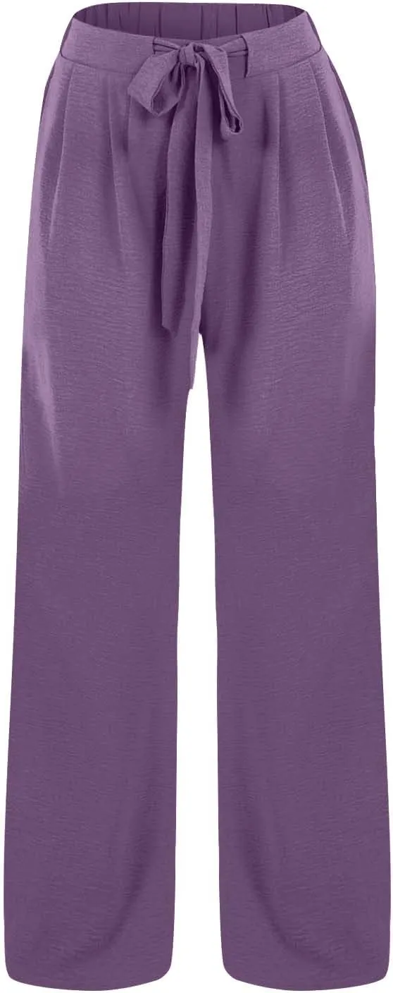 Womens Cotton Linen Pant Palazzo Pants High Waist Wide Leg 2025 Beach Travel Vacation Trousers with Pocket