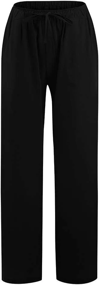 Women's Cotton Linen Summer Cropped Pants Elastic Waist Wide Leg Loose Fit Palazzo Pants Travel