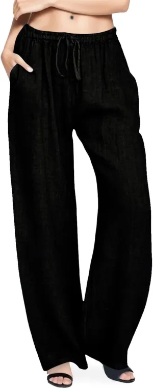 Women's Cotton Linen Summer Cropped Pants Elastic Waist Wide Leg Loose Fit Palazzo Pants Travel