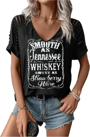 Womens Cut Out Cold Shoulder T Shirts Boho Floral Graphic Tshirts Nashville Country Lacerated Sleeve Cowgirls Tee Tops