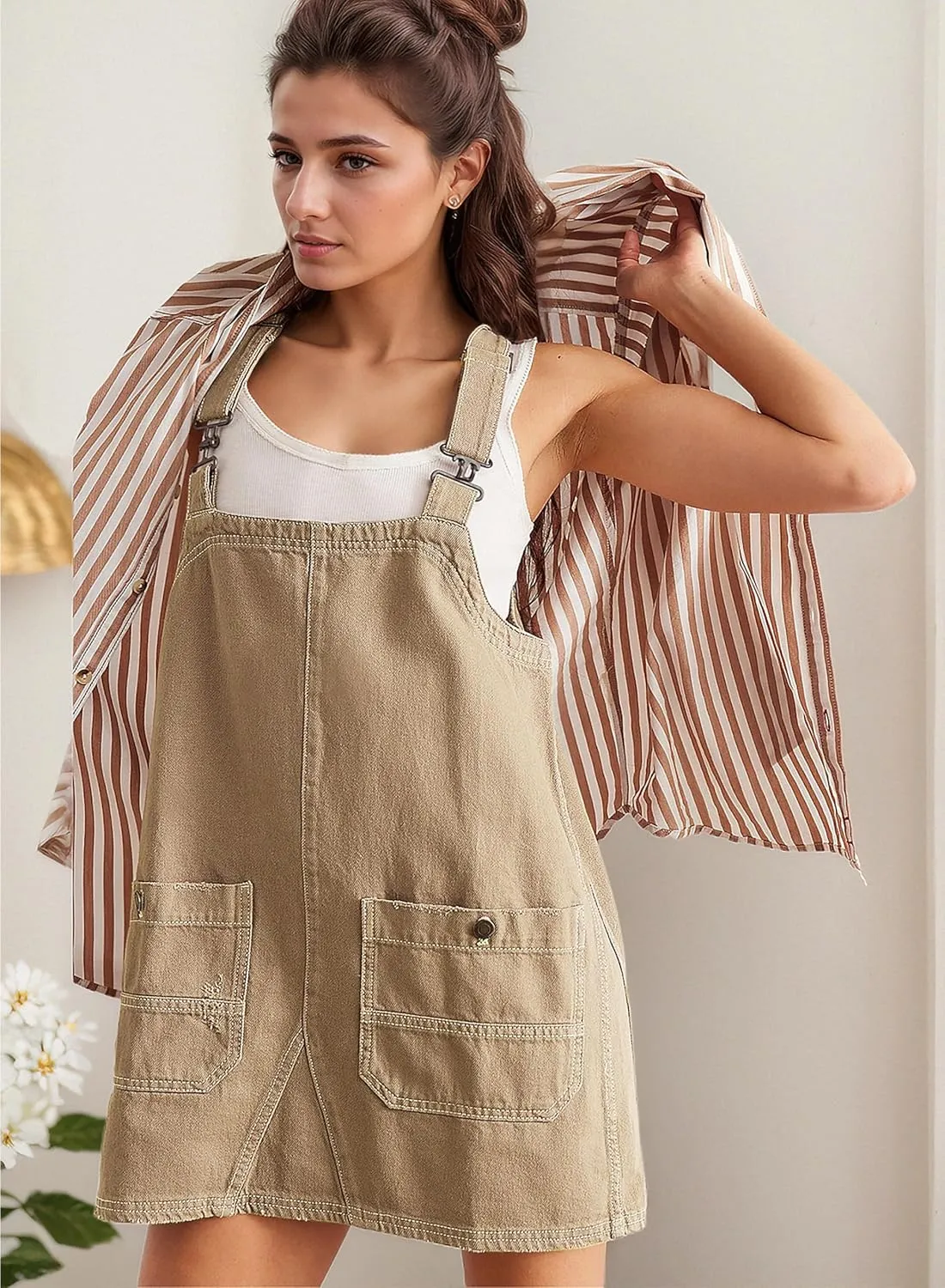 Womens Denim Overalls Dress Casual Summer Jeans Adjustable Strap Short Rompers with Pockets
