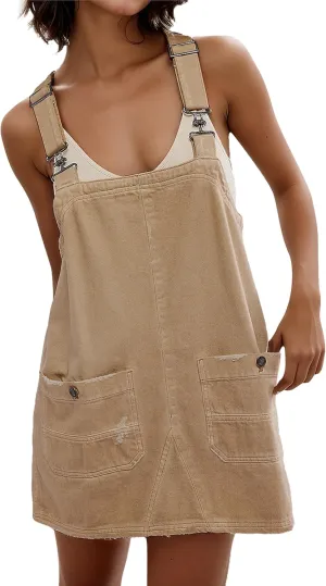 Womens Denim Overalls Dress Casual Summer Jeans Adjustable Strap Short Rompers with Pockets