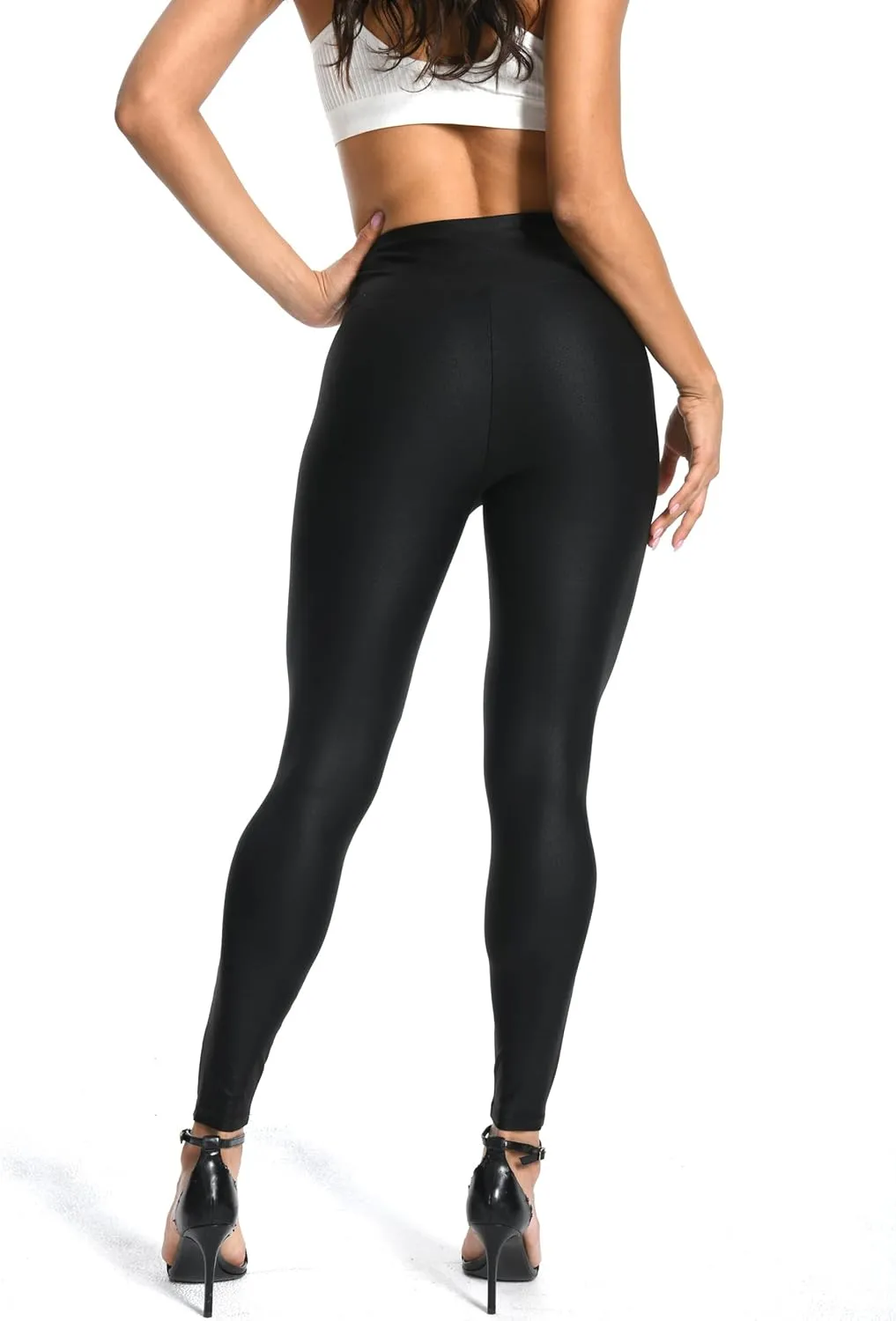 Womens Faux Leather Leggings - High Waisted Black Leather Pants Sexy Tummy Control Stretch Comfy Pleather Tights