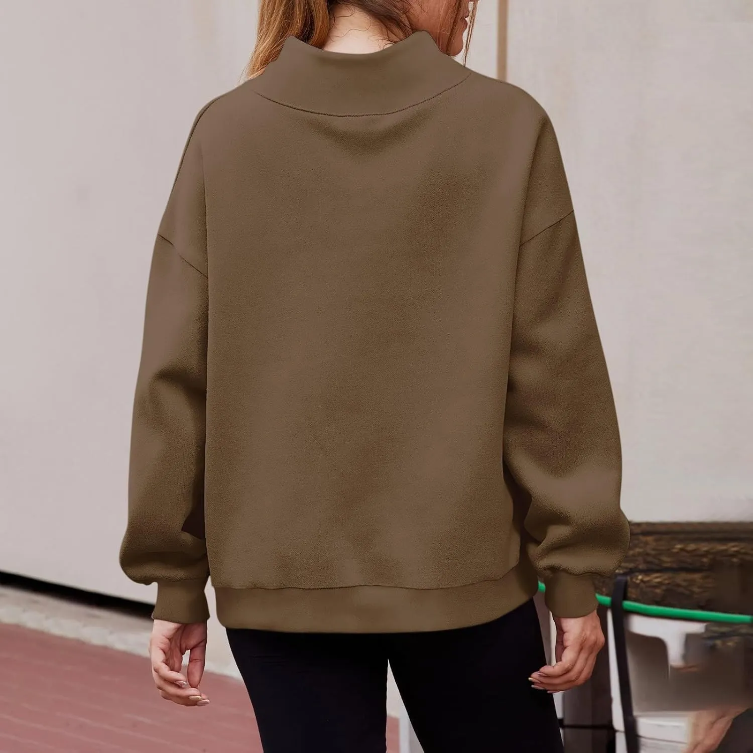 Women's French Terry Sweatshirt Fashion Solid Color Long Sleeve Loose Slit Half Turtleneck Sweatshirt Top, S-3XL