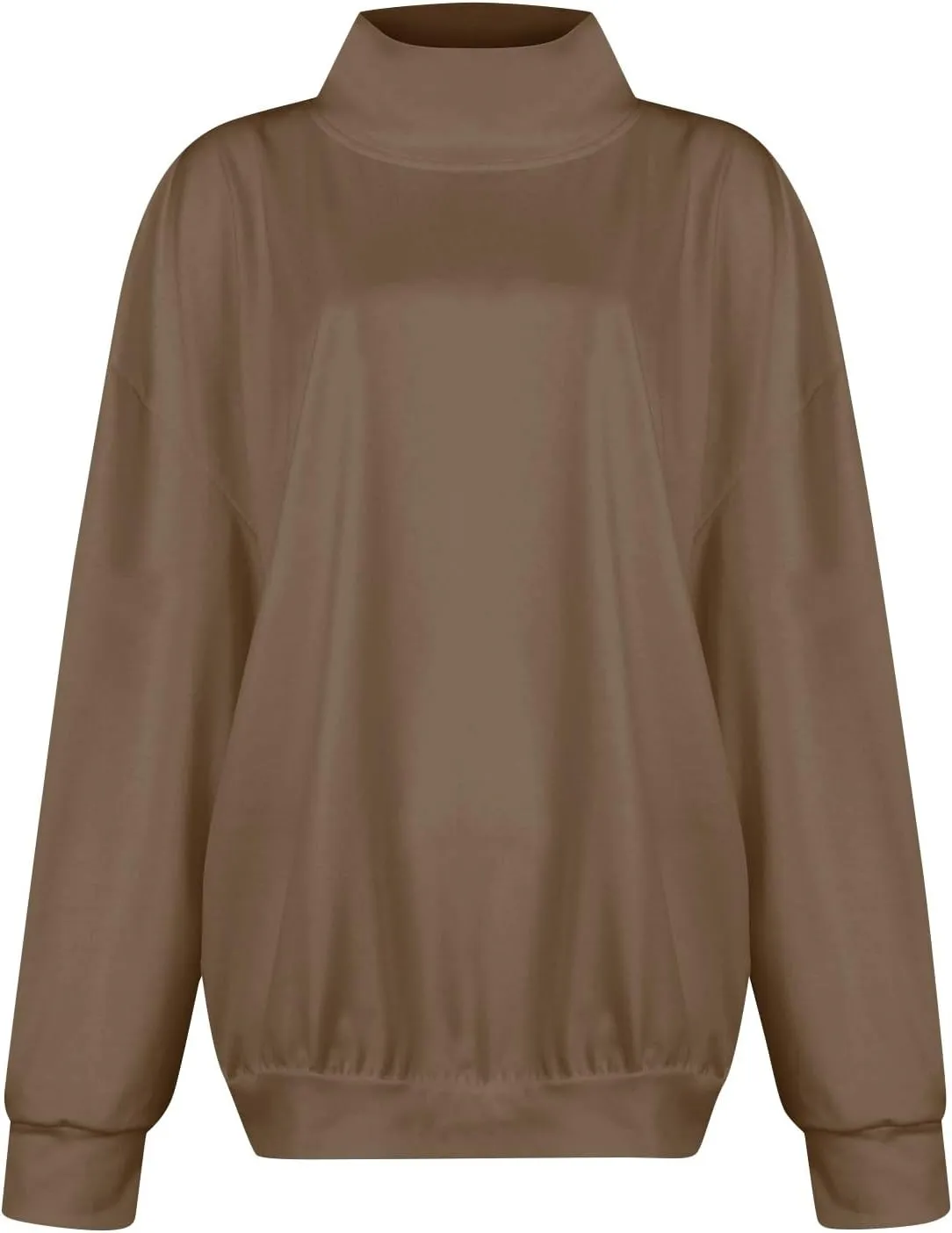 Women's French Terry Sweatshirt Fashion Solid Color Long Sleeve Loose Slit Half Turtleneck Sweatshirt Top, S-3XL