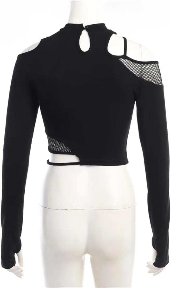 Women's Gothic T-Shirt Goth Crop Top Y2k Streetwear Long Sleeve Tops Rave Shirts
