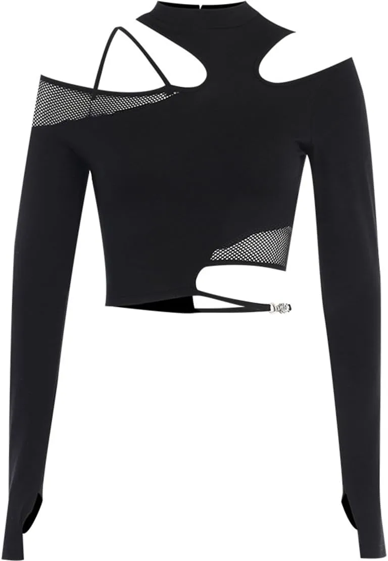 Women's Gothic T-Shirt Goth Crop Top Y2k Streetwear Long Sleeve Tops Rave Shirts