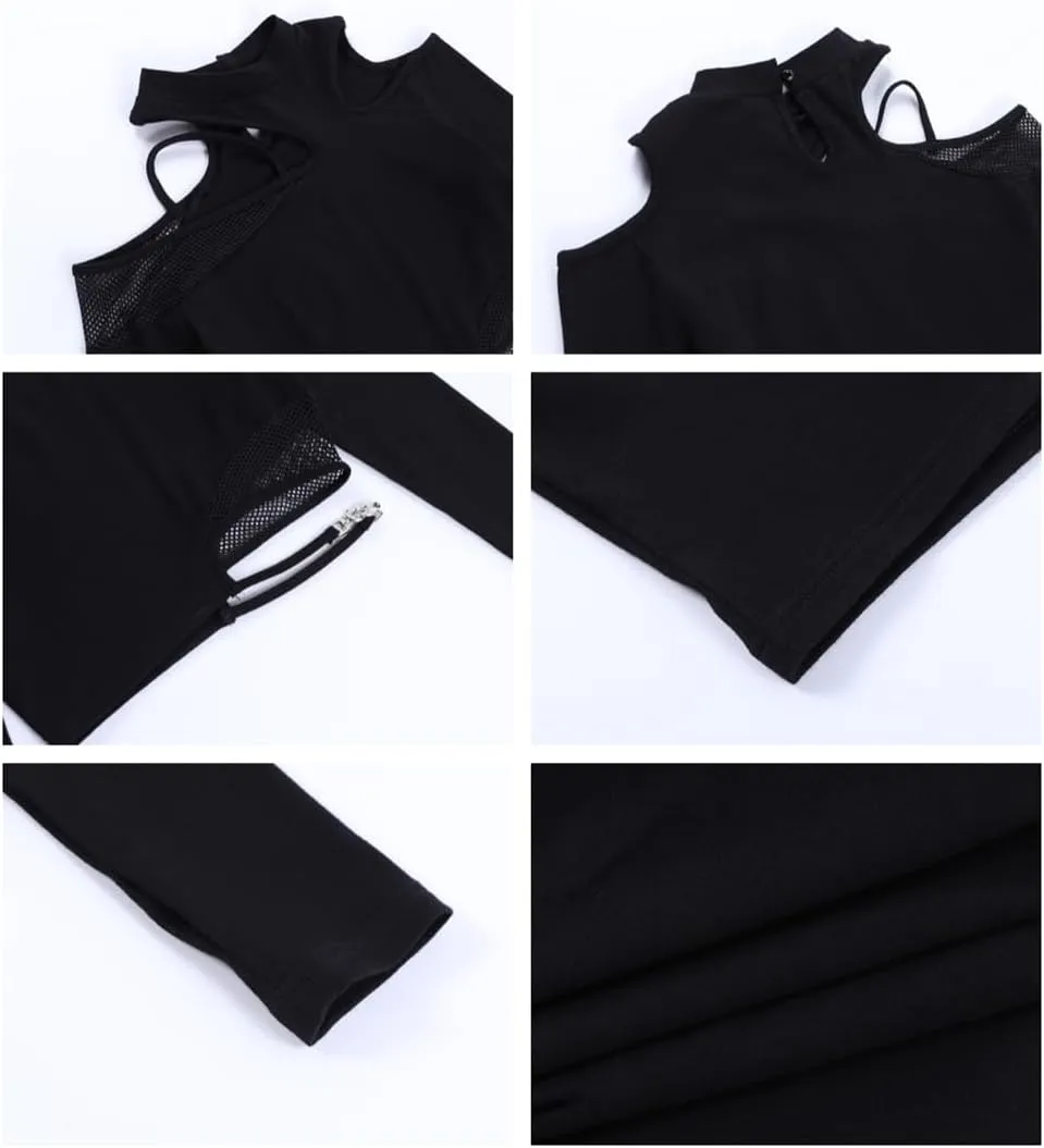 Women's Gothic T-Shirt Goth Crop Top Y2k Streetwear Long Sleeve Tops Rave Shirts