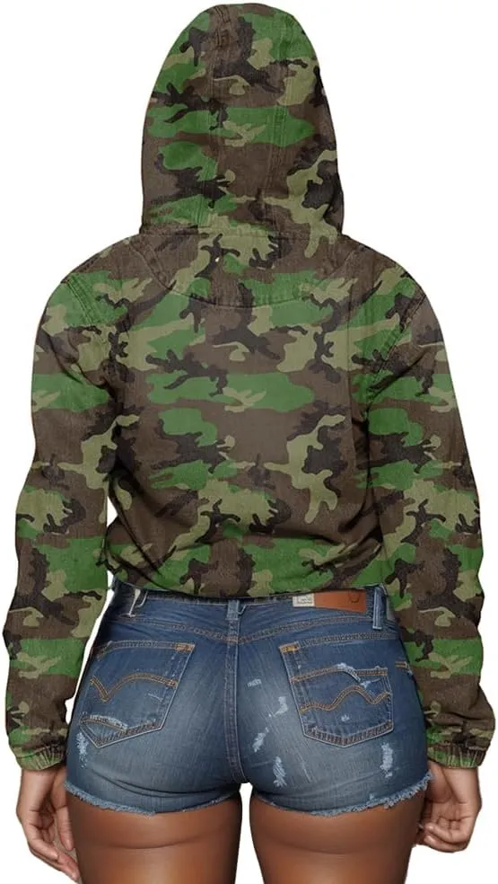 Women's Half Zip Denim Hoodie Pullover Jacket Jean Tops