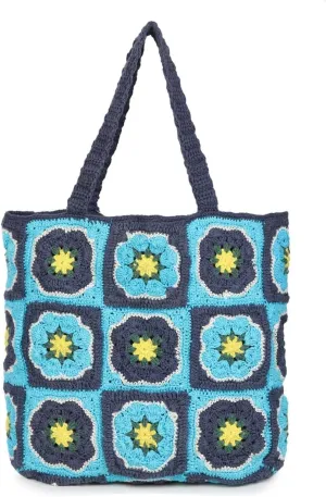 Women's Handmade Cotton Tote Bag – Bohemian Shoulder Bag, Spacious Hand-Crochet Vintage Knitted Shopping Bag