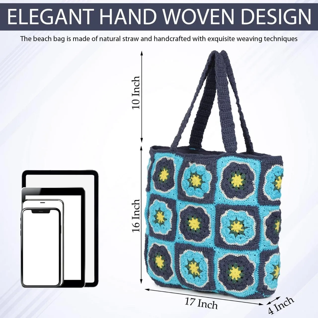 Women's Handmade Cotton Tote Bag – Bohemian Shoulder Bag, Spacious Hand-Crochet Vintage Knitted Shopping Bag