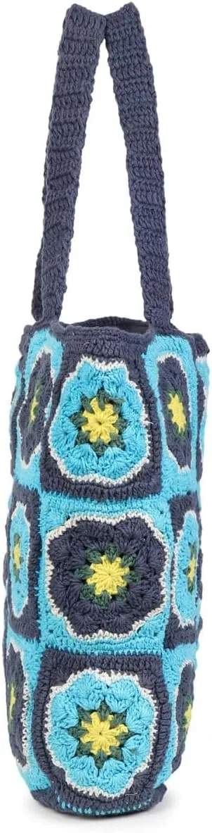 Women's Handmade Cotton Tote Bag – Bohemian Shoulder Bag, Spacious Hand-Crochet Vintage Knitted Shopping Bag